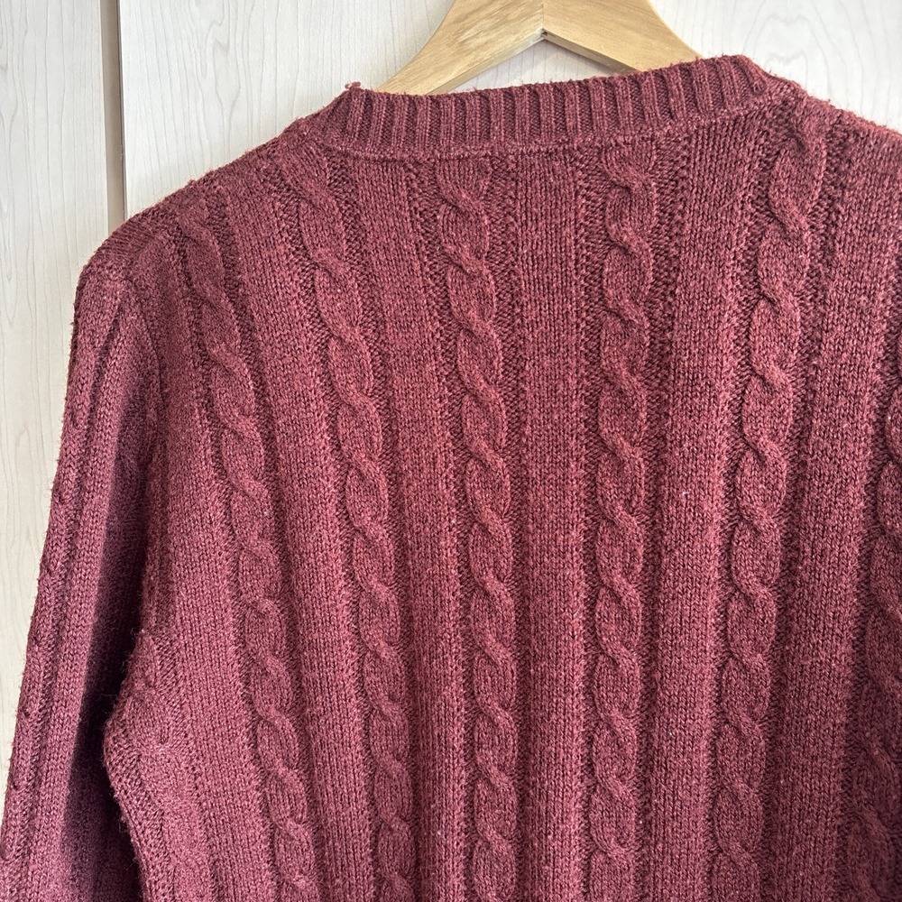 Vintage Jantzen Cable Knit Maroon Red Sweater Mens size Medium made in USA - Picture 6 of 7
